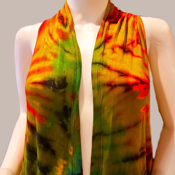 TIE DYE Grn/Ylw Stretchy Rayon S/L Cardigan *5 Colors Avail.*OS NEW - Picture 2 of 8